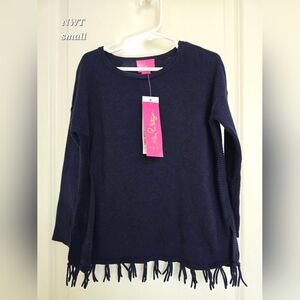 Lilly Pulitzer Navy Fringe Sweater